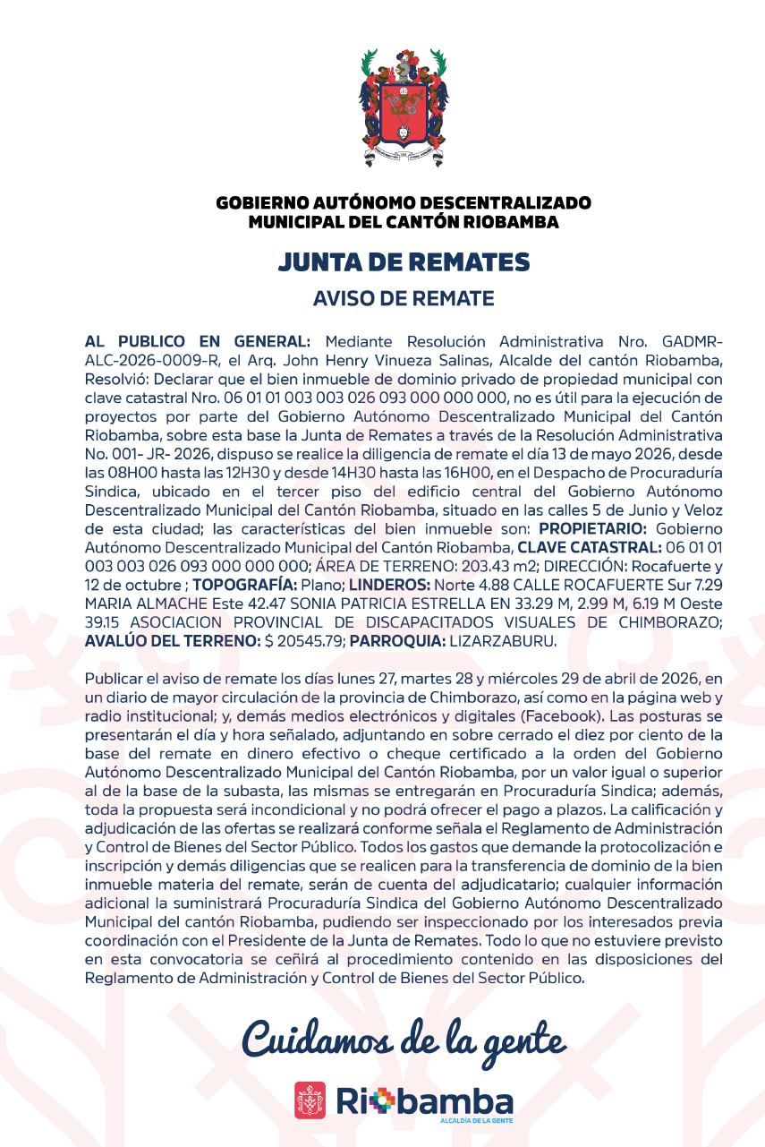 CONVOCATORIA - Remate de Terreno