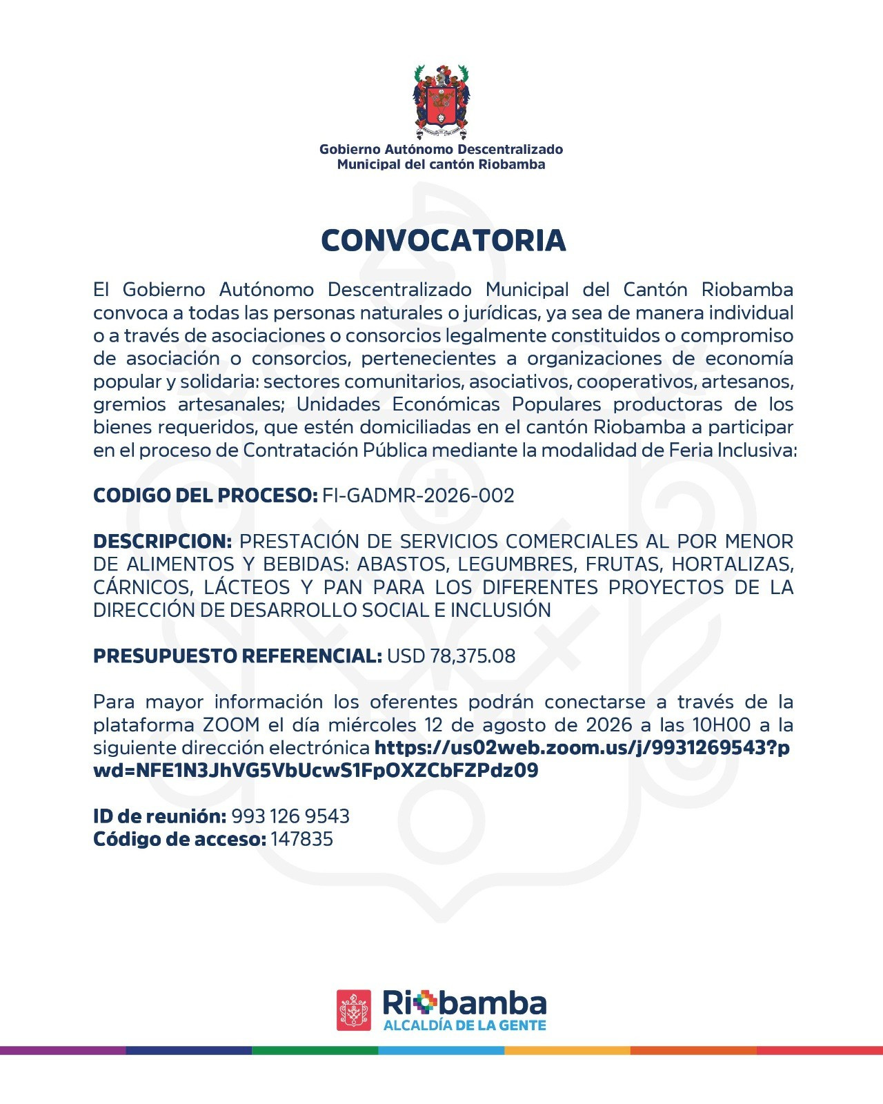 CONVOCATORIA - Prestación del servicios comerciales